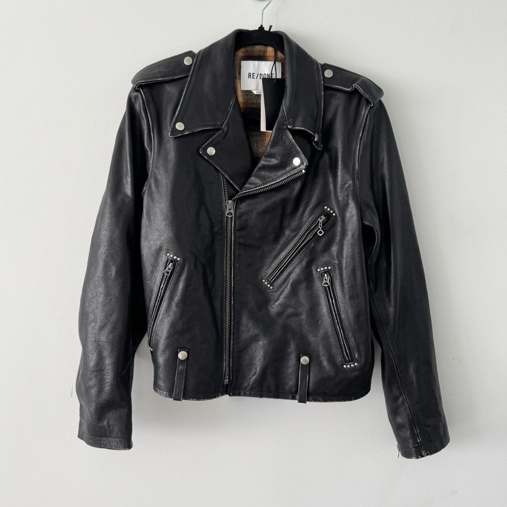 RE/DONE Black Leather Classic Moto Jacket - Picture 3 of 13